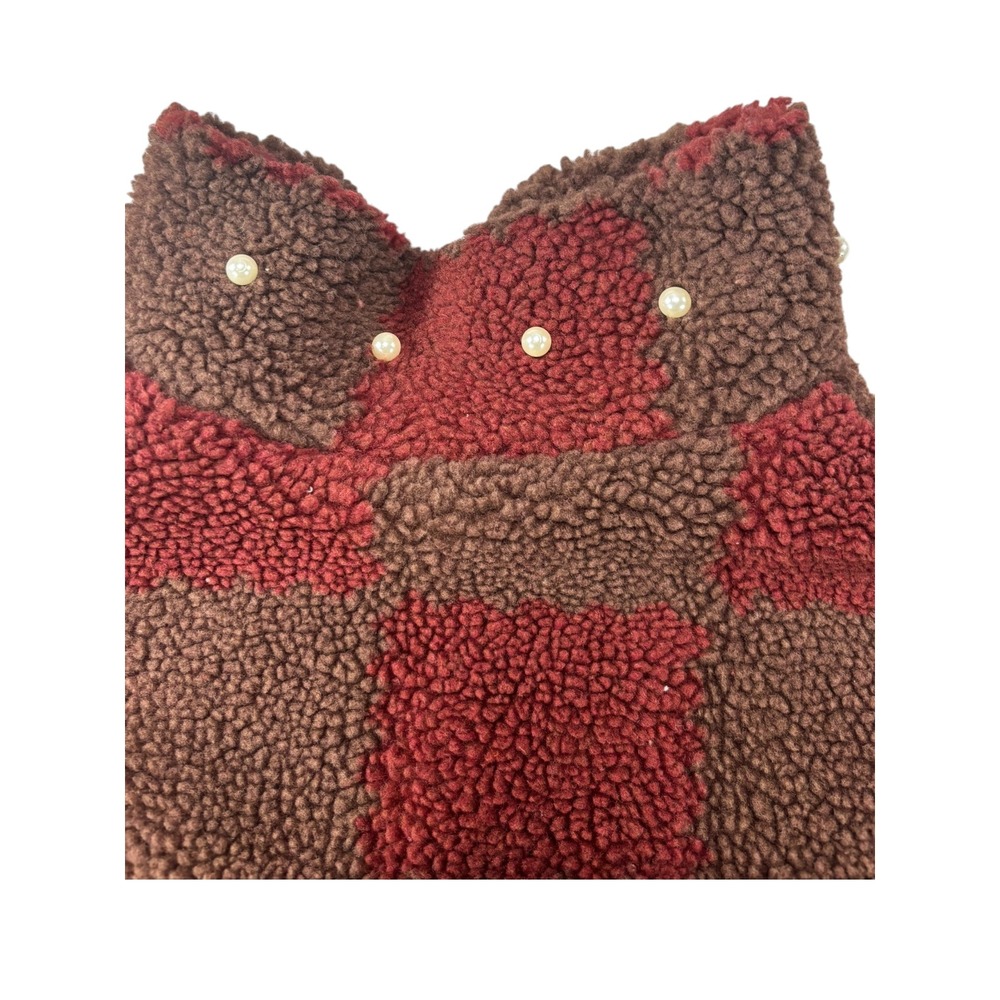 Watson Studios Sherpa Jacket Teddy Bear Checkered Brown Red Full Zip XS NEW - Picture 4 of 5